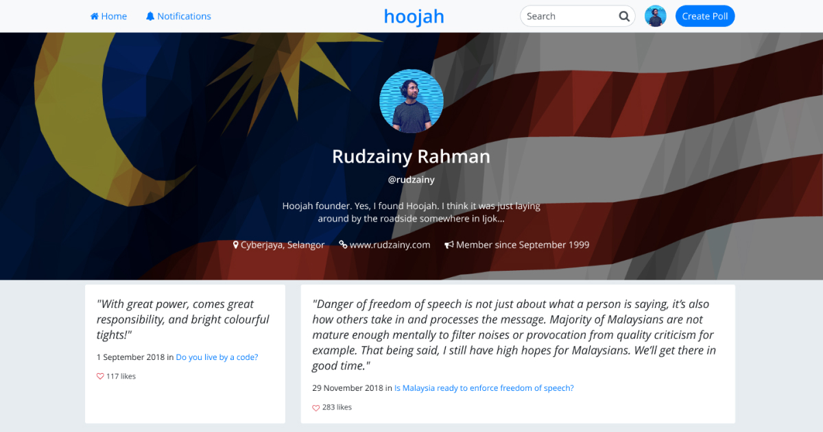 A snapshot of Hoojah user interface.
