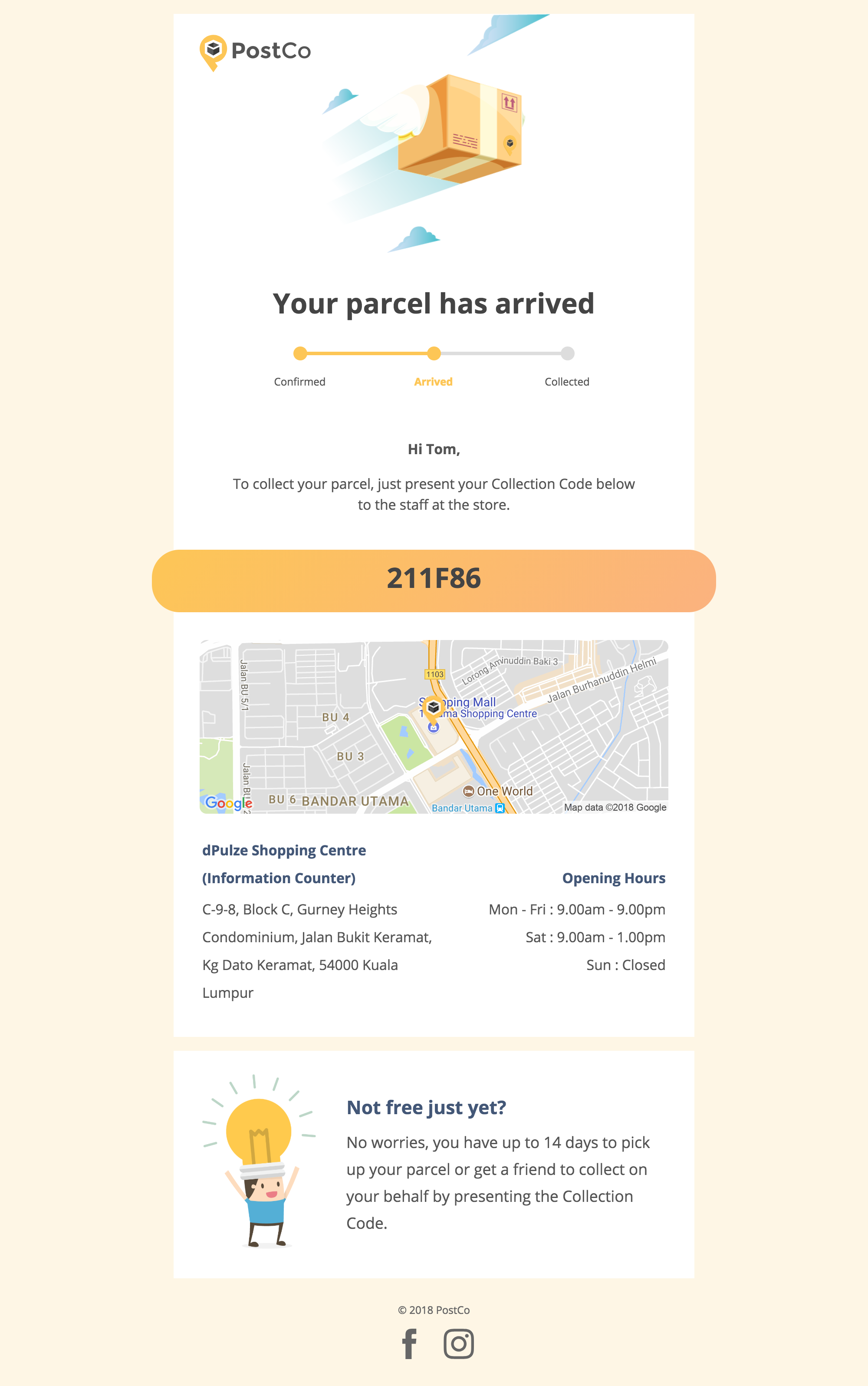 Sample email design for PostCo.