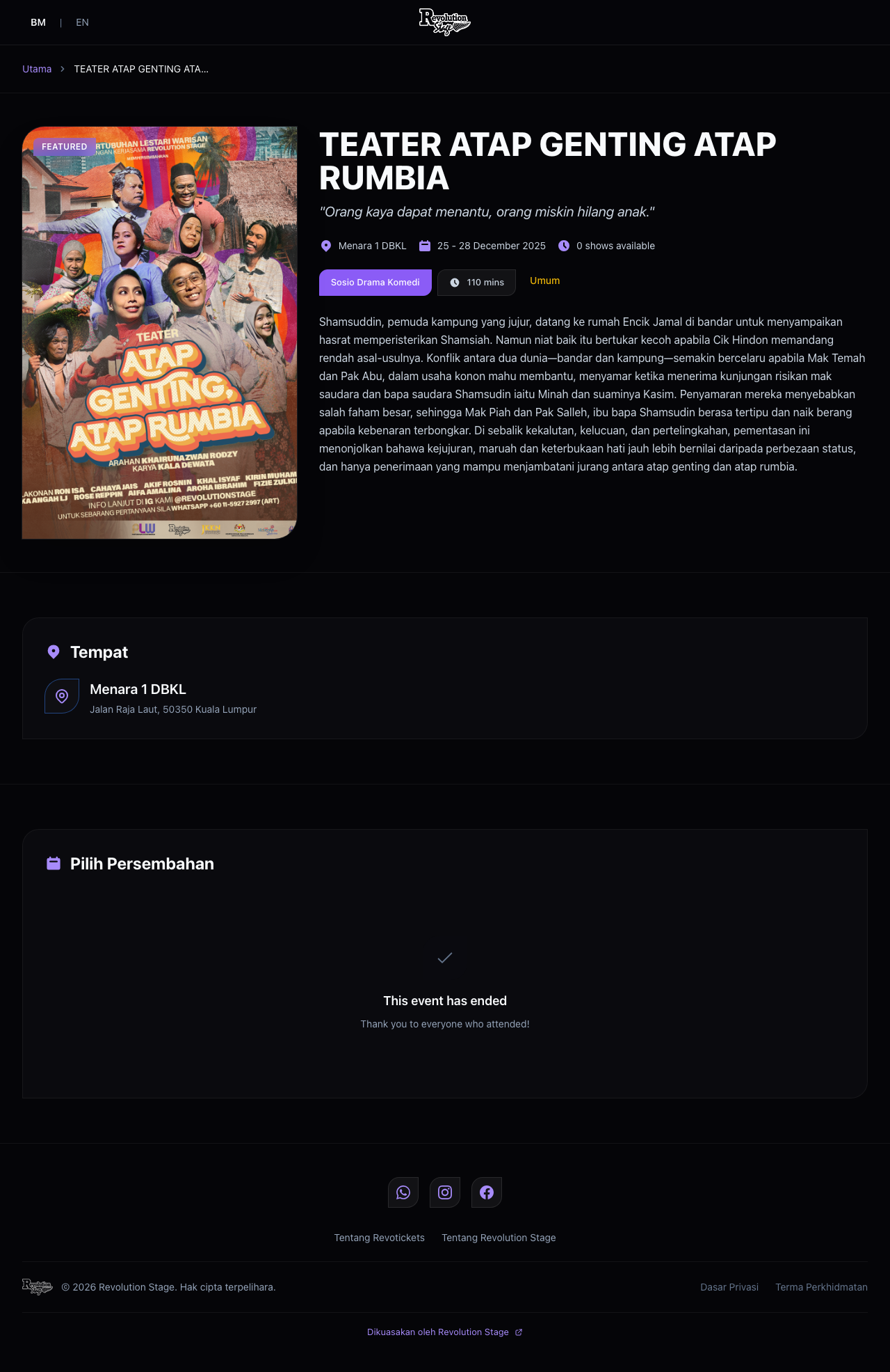 A RevoTickets event page on desktop