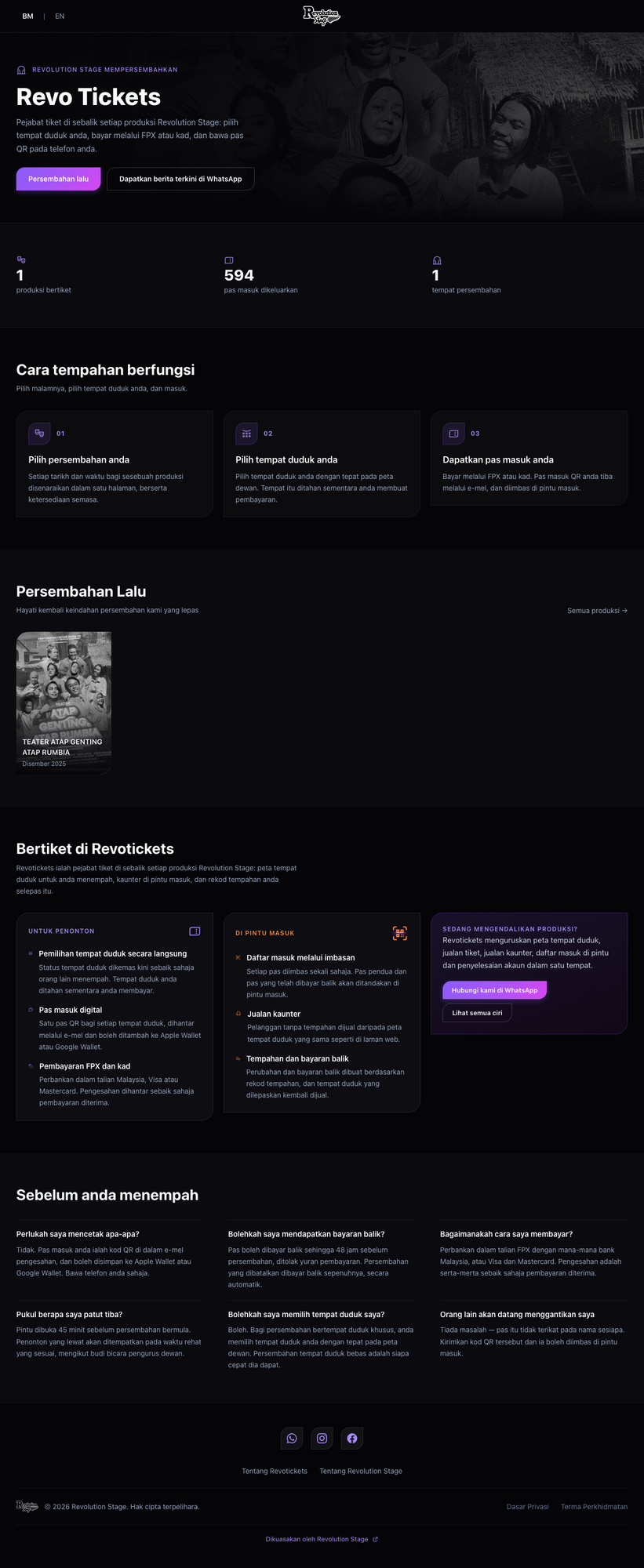 The RevoTickets storefront home page