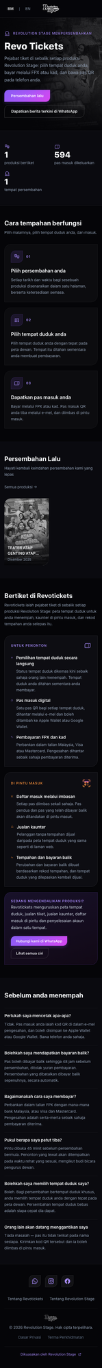 RevoTickets storefront on mobile