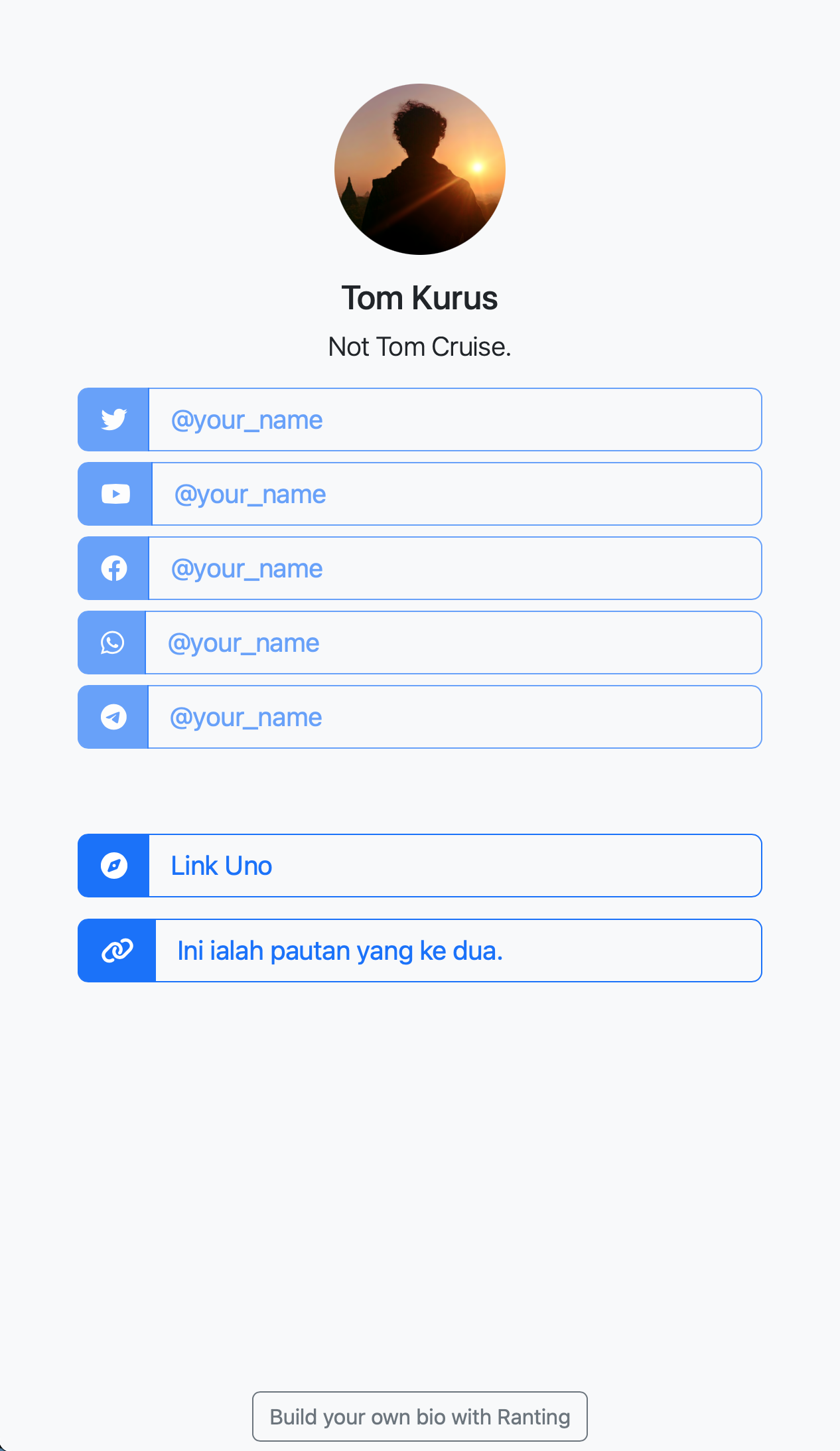 Work in progress of user links page.
