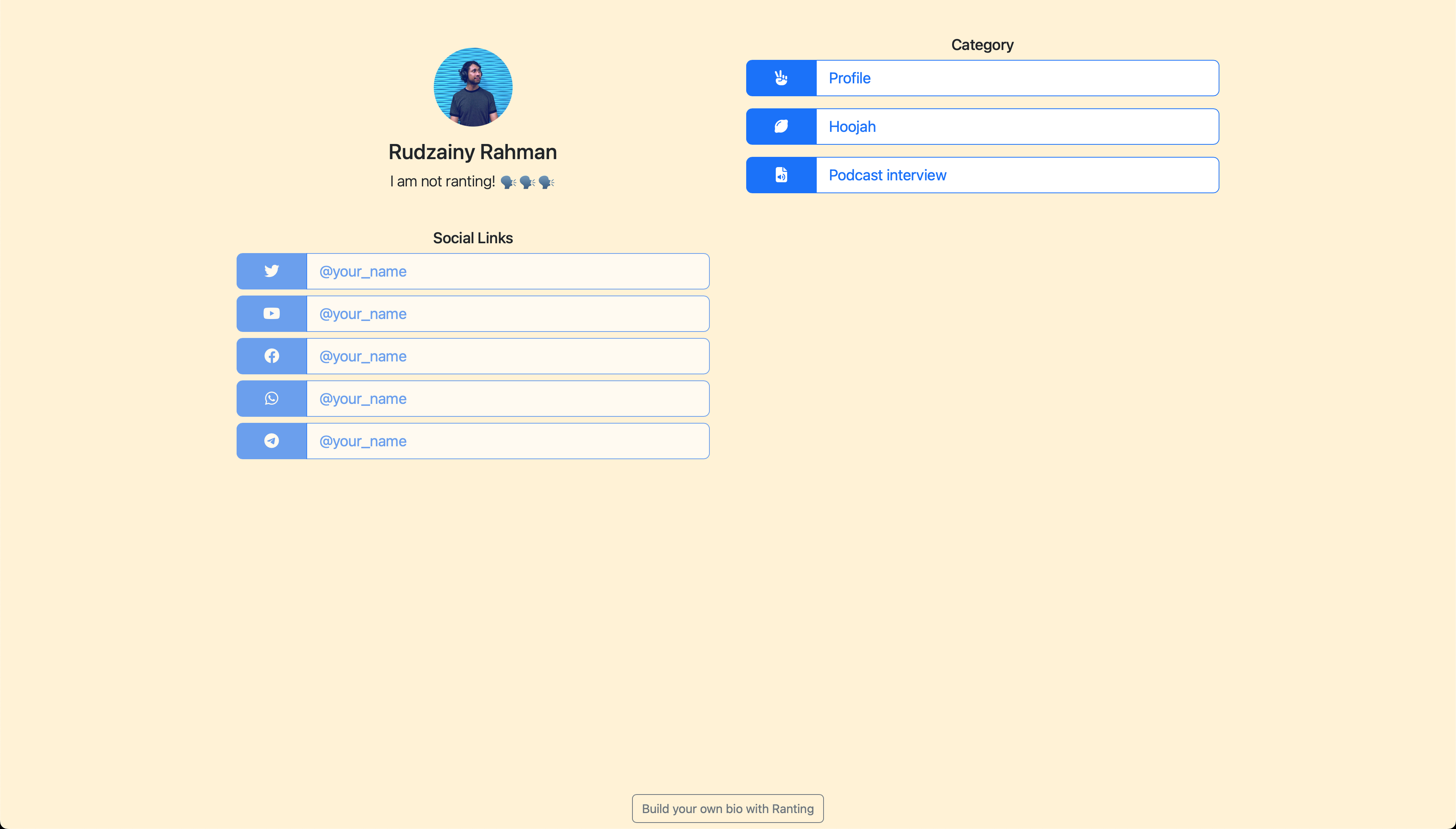 Work in progress of user links page.