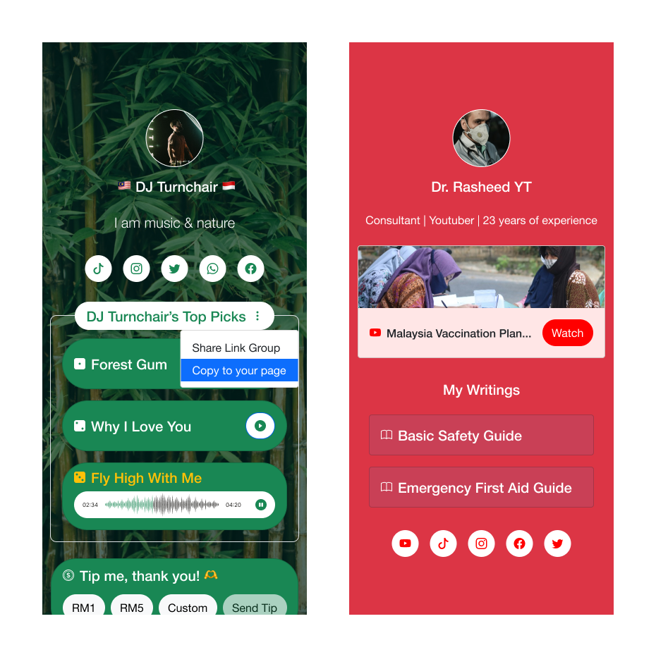 Artist's impression of how user's profile page could look like.