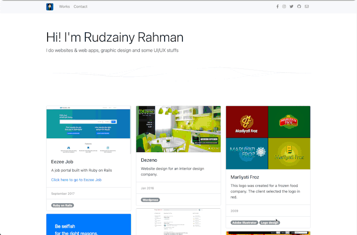 Old design of rudzainy.com built with HTML, CSS and JavaScript.